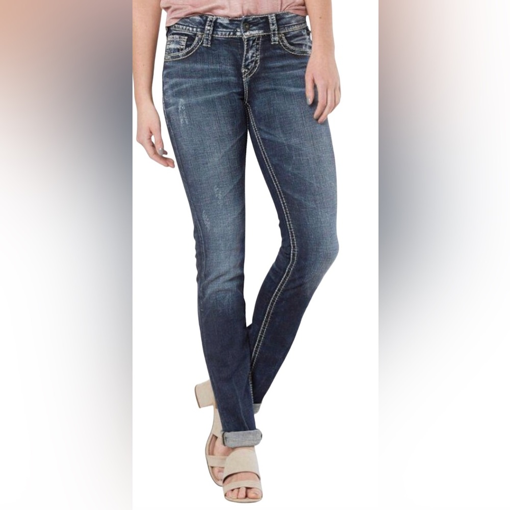 New Silver Suki Mid Straight Fluid Denim Stretch Jeans Size 27/30 27 The Buckle